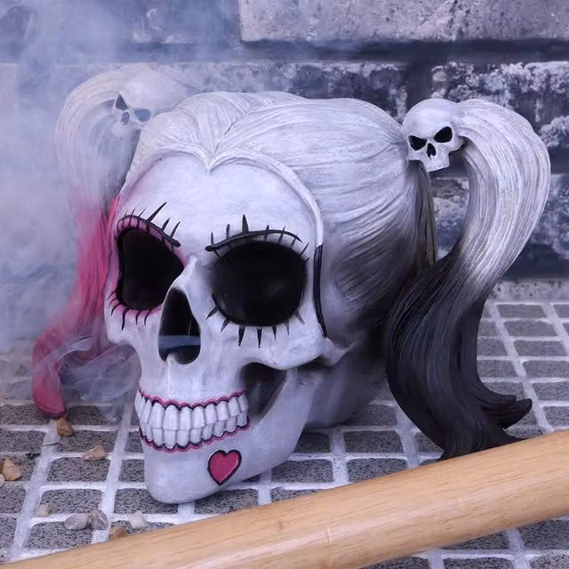 Nemesis Now Little Monster Pigtailed Troublemaker Skull in Multicolour, Height: 20.6 cm