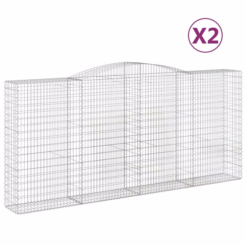 Berkfield Home Arched Gabion Baskets, 2 Piece Set, Silver Galvanised Steel, W: 400 cm, D: 50 cm, H: 180-200 cm – 2