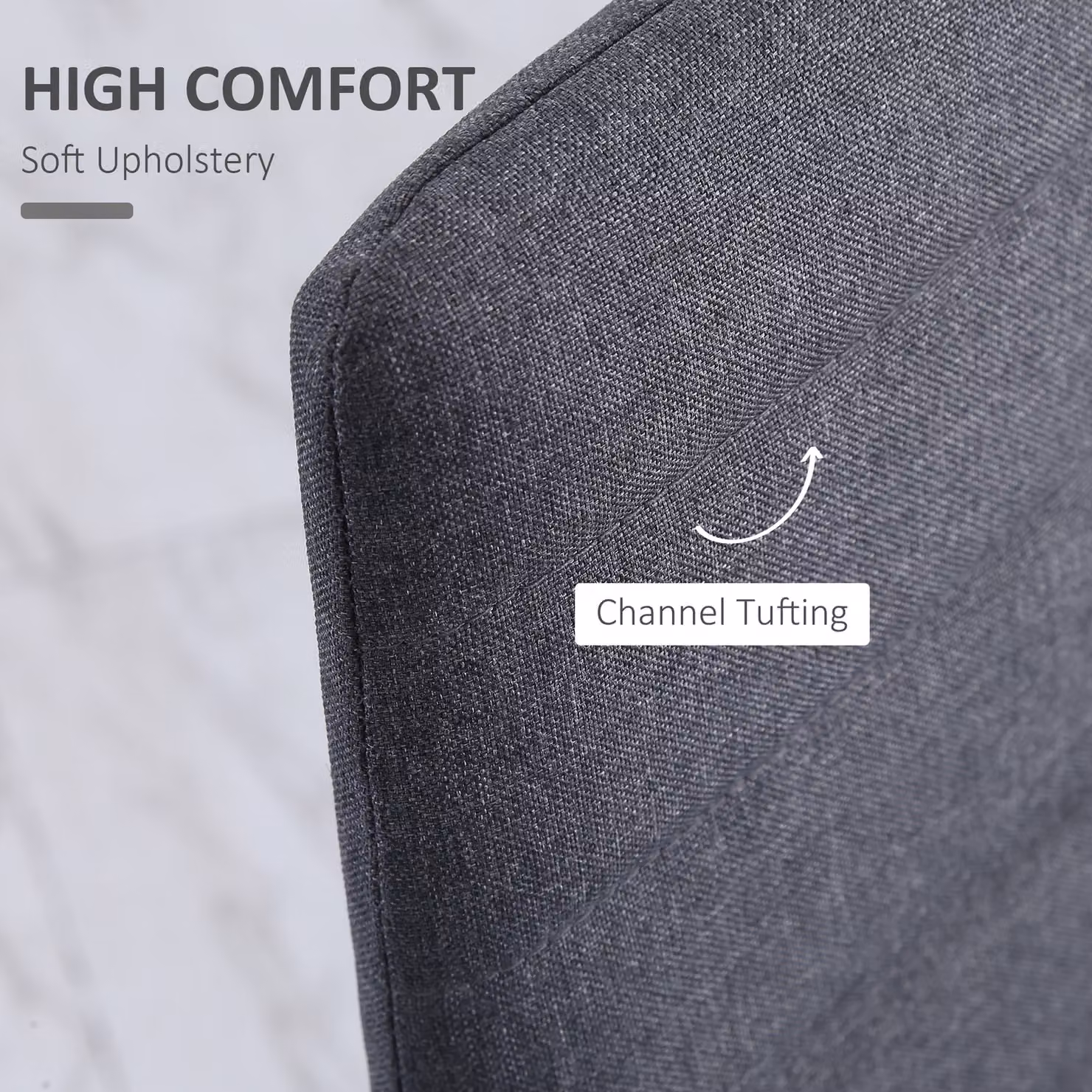 HOMCOM Set of 4 Grey Linen Upholstered Dining Chairs with Padded Seats and Metal Legs – 4