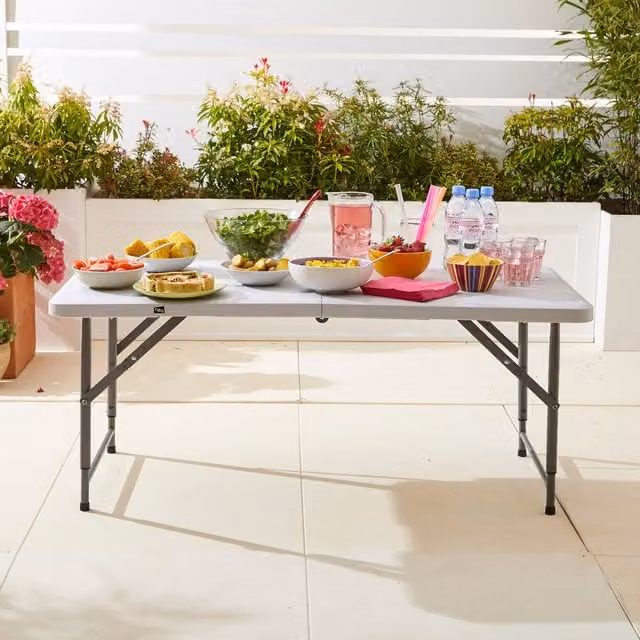 Neo White Folding Picnic Table with Rectangular Plastic Top and Powder Coated Steel Legs, W/D/H: 124 x 74 x 74 cm