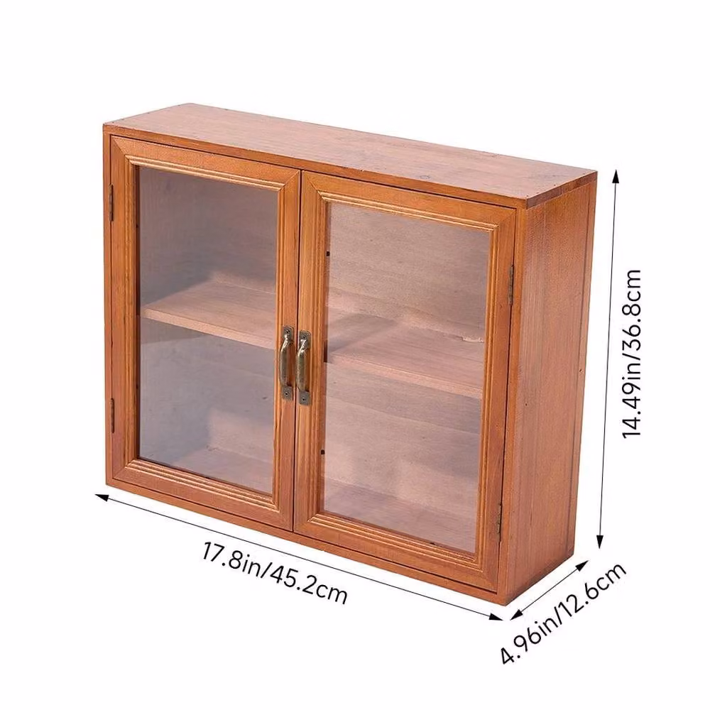 FLAVORA Retro 2-Door Wooden Desktop Storage Cabinet in Brown – 2