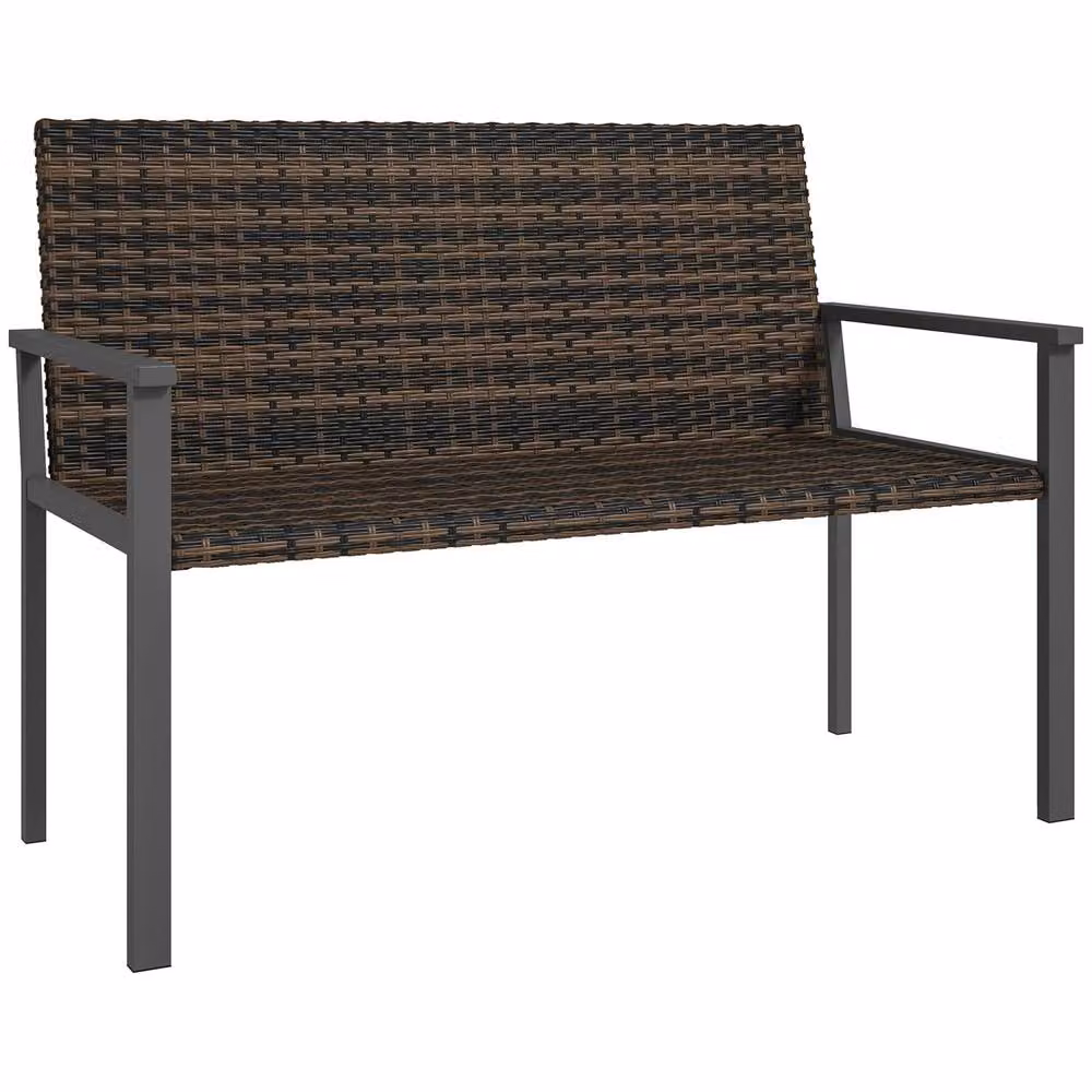 Wyld Haus Batare 2 Seater Rattan Garden Bench with Armrests in Mixed Brown and Dark Grey – 2