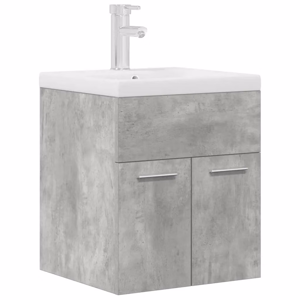 Berkfield Home Wall-Mounted Bathroom Sink Cabinet with Built-in Basin and Faucet in Matt Concrete Grey – 1
