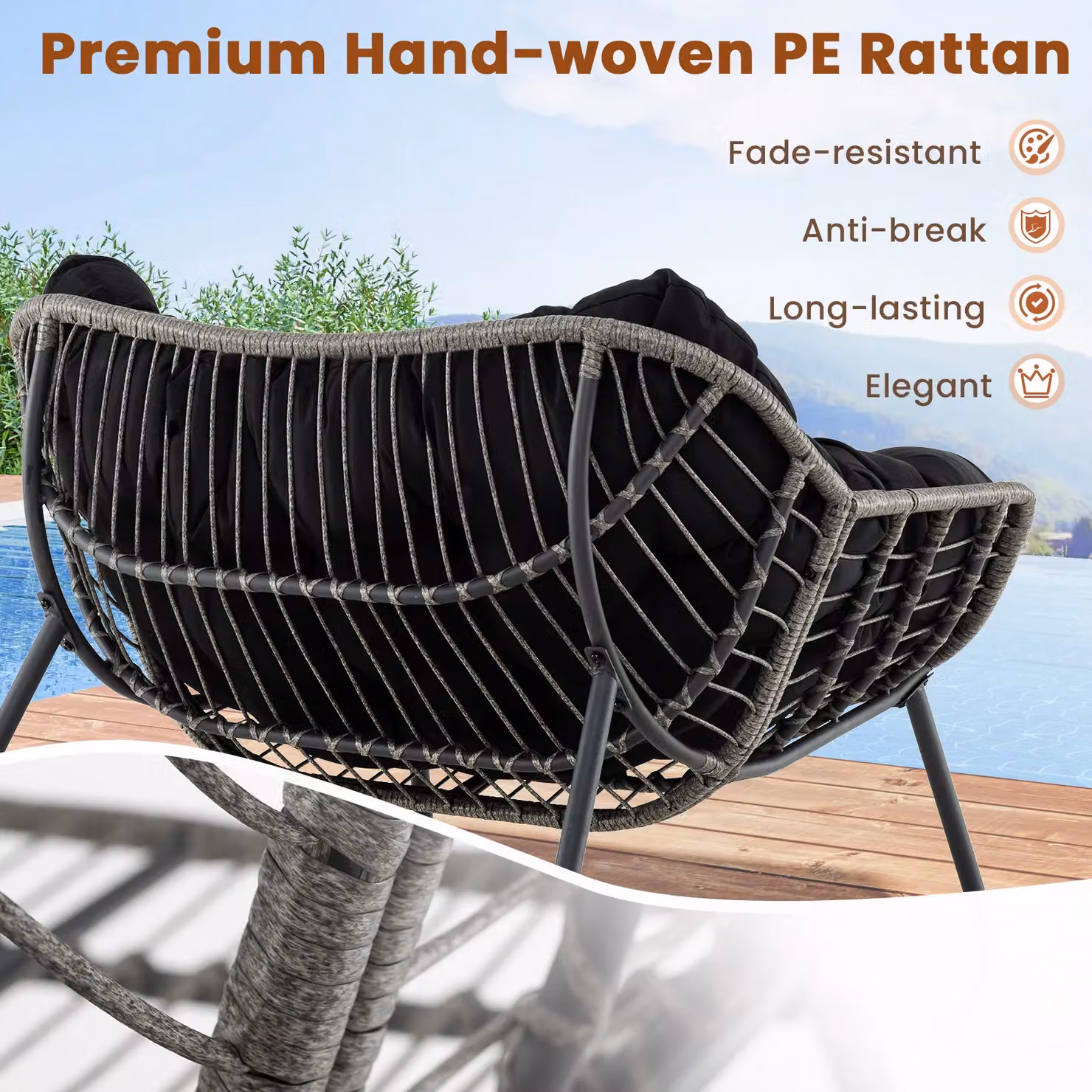 Gymax Oversized Outdoor Rocking Egg Chair with PE Wicker and Cushion in Black – 2