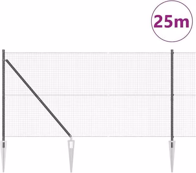 Berkfield Home Modern Welded Wire Fence with 13 Spike Posts, Grey Steel, W: 25 m, H: 1.4 m – 1