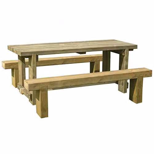 Forest Garden Rustic Treated Hardwood Refectory Table and Benches Set in Brown and White