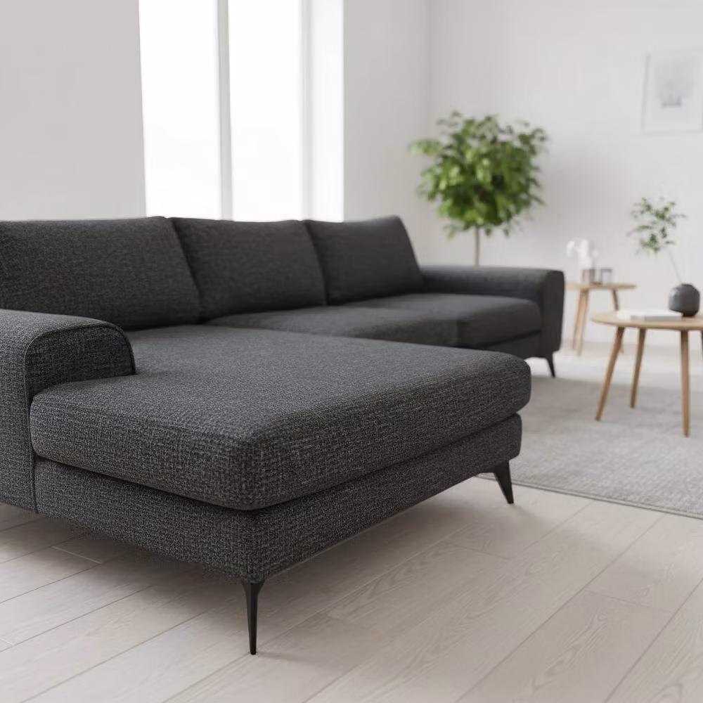 Abakus Direct Venice Chenille L-Shaped Corner Sofa in Black, Left Facing – 3
