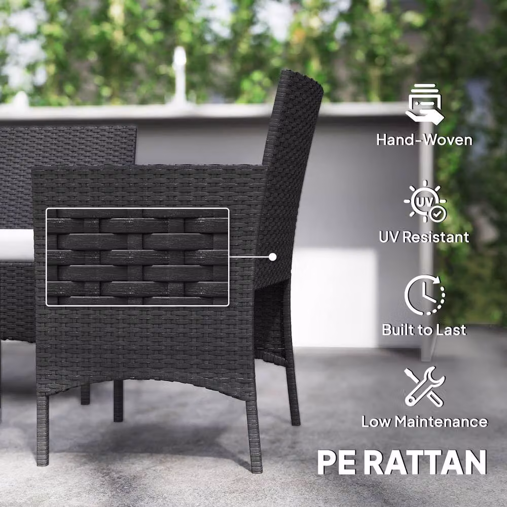 Outsunny 4 Piece Rattan Garden Furniture Set with Cushions in Black and Grey – 12