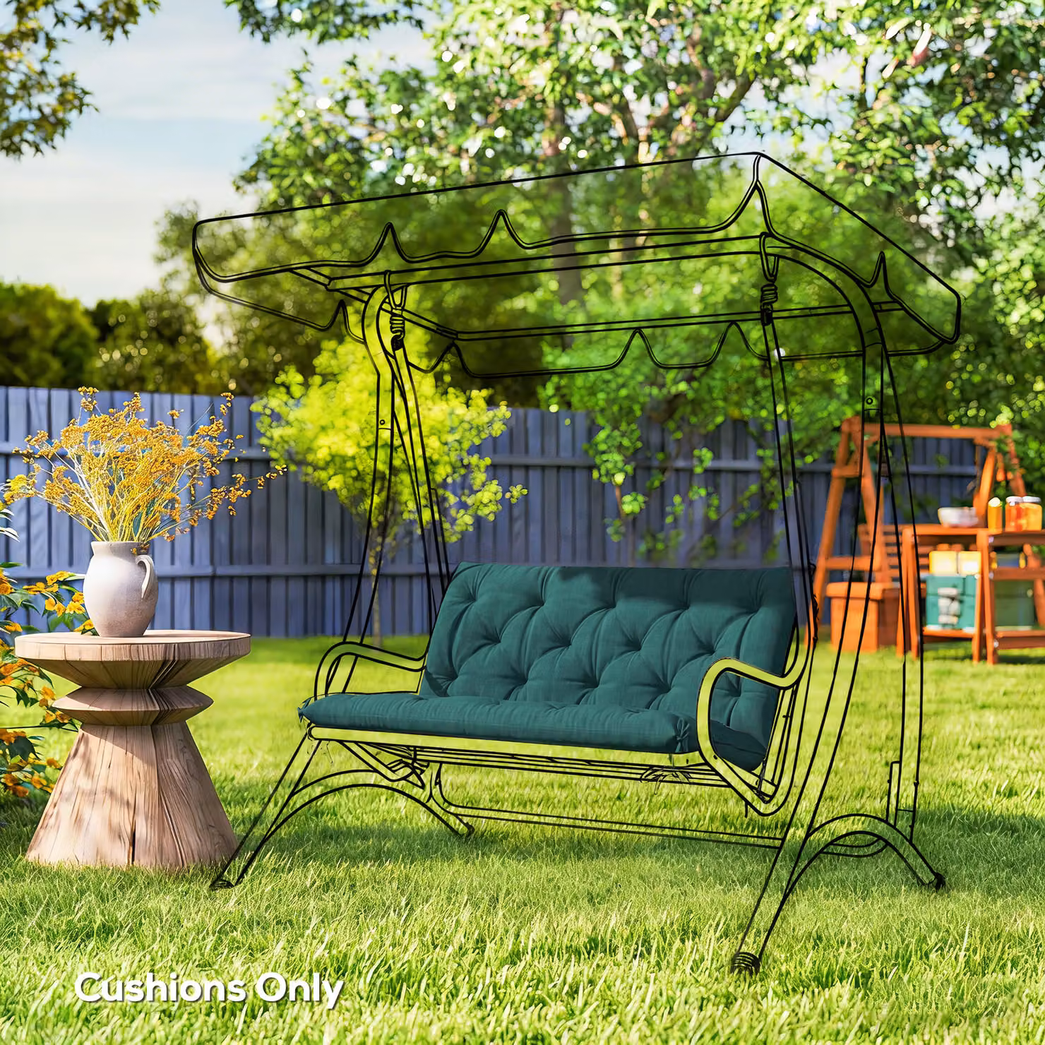 Outsunny 2 Seater Garden Bench Pad with Back and Ties, Green, W/D/H: 120 x 120 x 120 cm – 2