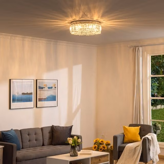 HOMCOM Modern Crystal Ceiling Light Chandelier in Silver