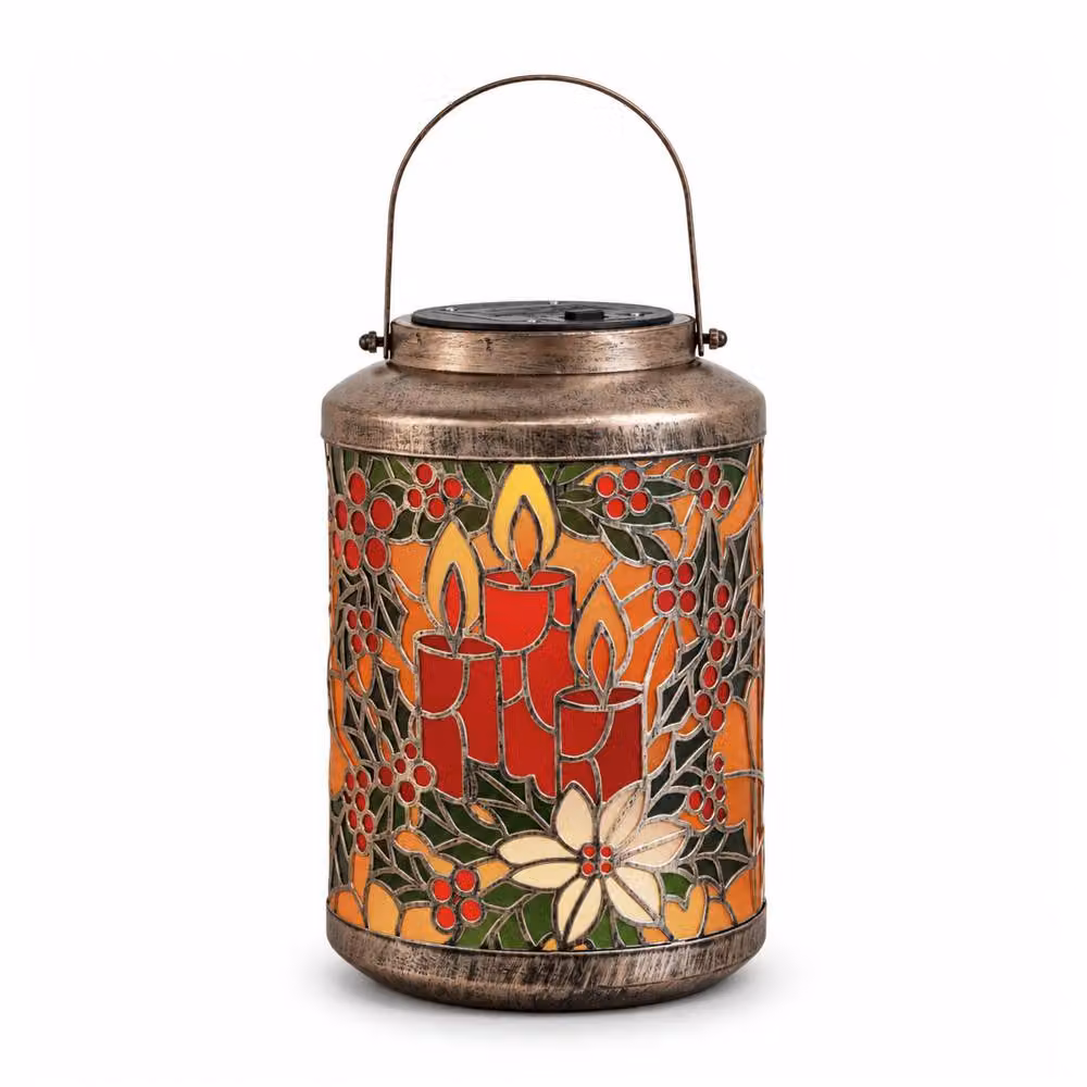 Samuel Alexander White and Multicolour Floral Metal Christmas LED Candle Lantern with Timer, Height: 34 cm – 3