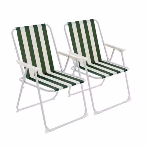 Harbour Housewares Pack of 2 Folding Beach Deck Chairs in Green Striped Textilene with Powder Coated Steel Frame – 1