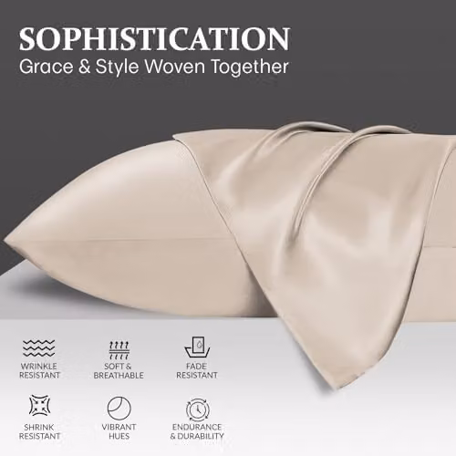 Grace Satin Silk Pillowcases 4 Pack in Beige with Envelope Closure – 2