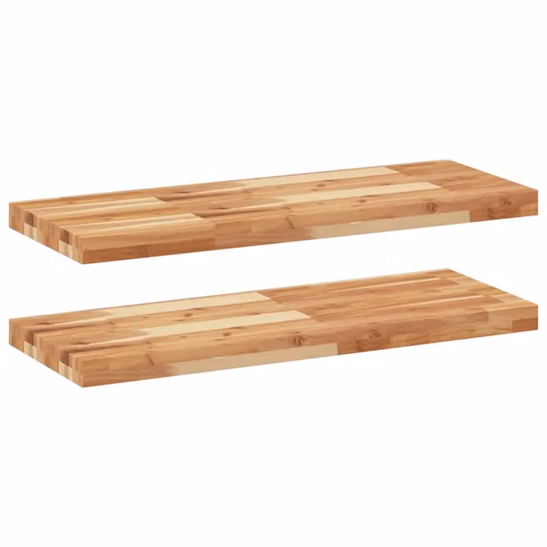 Berkfield Home Set of 2 Floating Acacia Wood Shelves, Brown Oil Finish, W/D/H: 100 x 30 x 4 cm