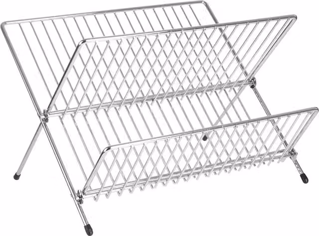 Orsina Elegant Small 2 Tier Folding Dish Drainer with Drip Tray, Silver Stainless Steel