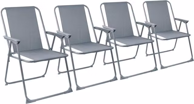 Harbour Housewares Maritime Folding Metal Beach Deck Chairs with Armrests in Grey