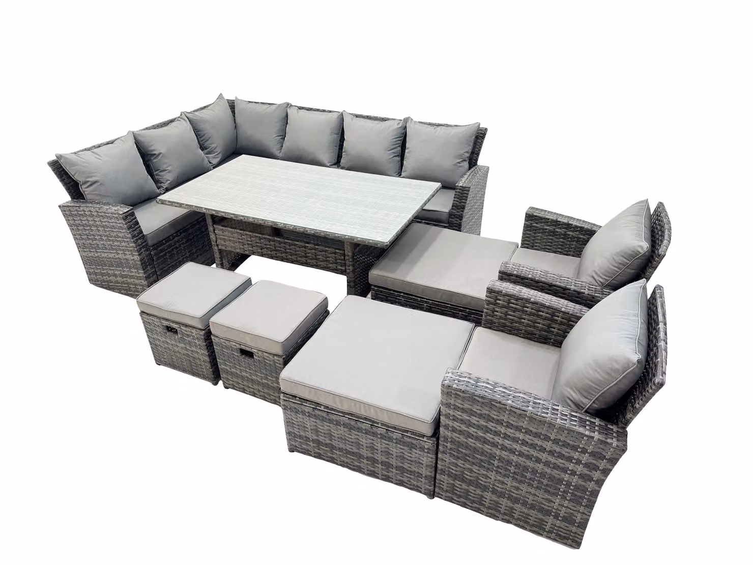 Fimous 12 Seat Rattan High Back Corner Sofa Set with 4 Stools and 2 Chairs in Dark Grey – 2
