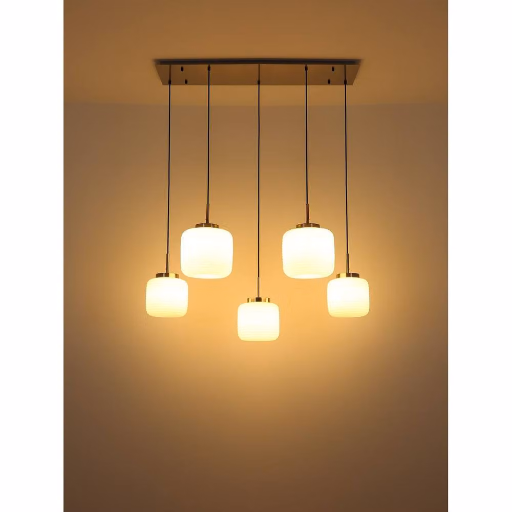 Netlighting Kladora Cluster Pendant Light in Grey with Opal Glass Shades and Nickel Matt Finish, 5 x E27 – 2