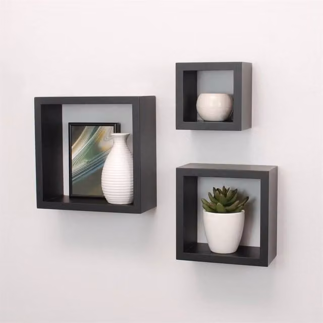 Kelvenix Grey G0018 Wall Mounted Floating Cube Box Shelf Set – 1