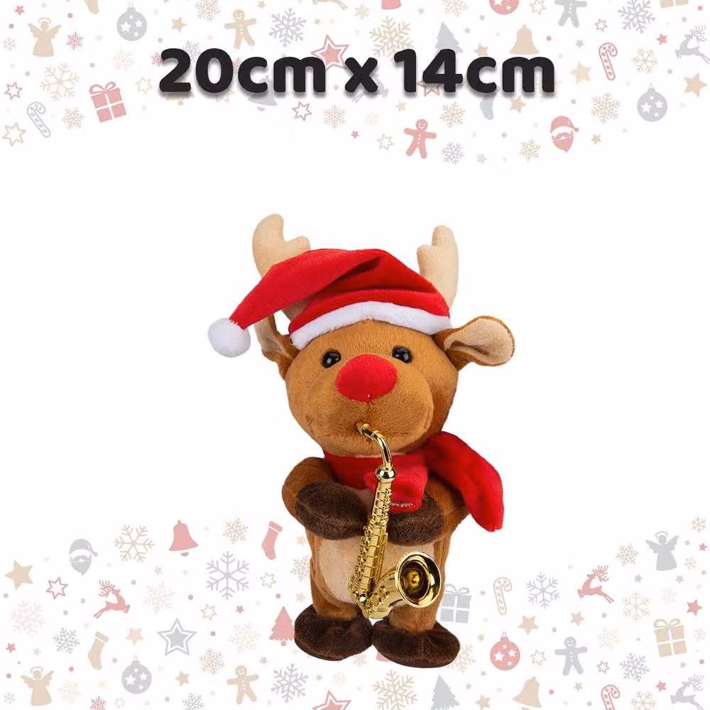 VFM e-Store Musical Reindeer Christmas Decoration, White and Multicolour, W: 20 cm, D: 14 cm, H: 14 cm – 2