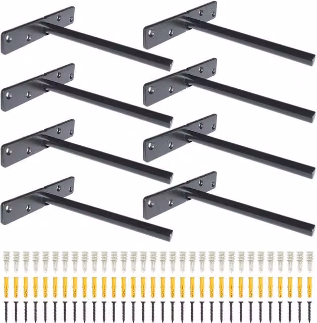 DT IRONCRAFT Premium Heavy Duty Floating Shelf Brackets, Matt Black Steel Concealed Wall Mounted Supports, 8 Pack – 1