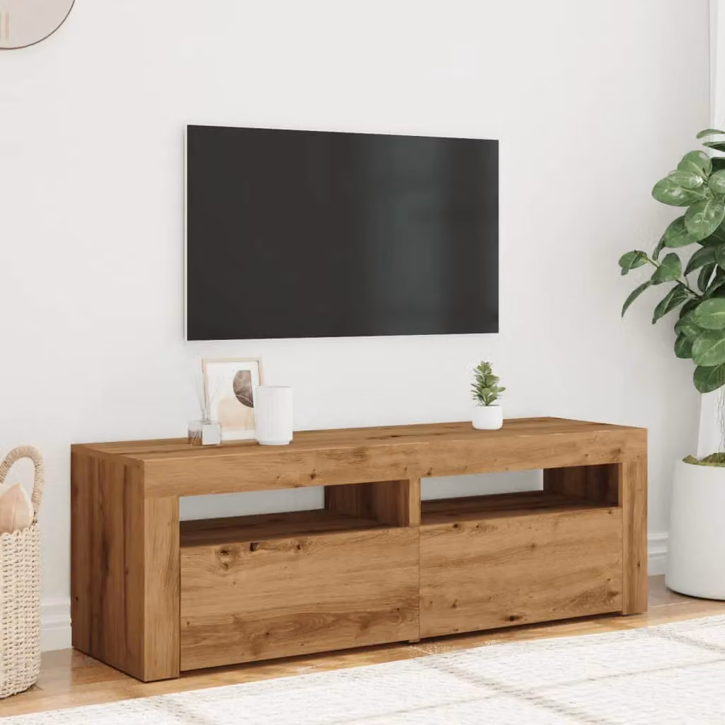Berkfield Home Artisan Oak TV Cabinet with Integrated LED Lights in Brown, W/D/H: 120 x 35 x 40 cm – 4