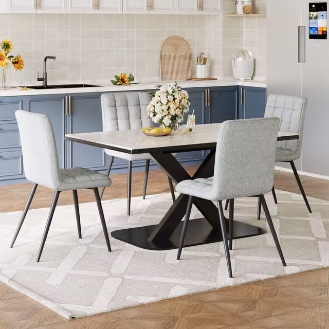Livingandhome Set of 4 Grey Fabric Upholstered Armless Dining Chairs with Metal Frames