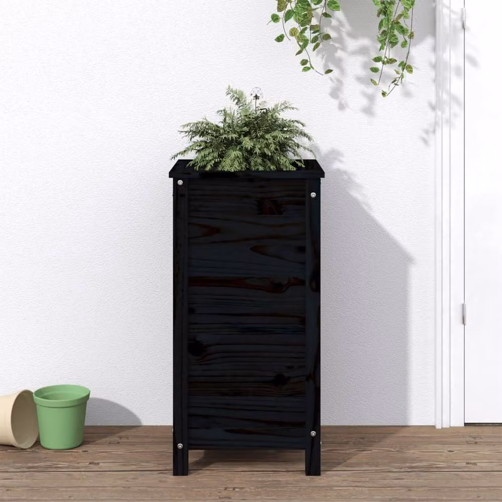 Berkfield Home Beautiful Garden Planter in Black Solid Wood, W/D/H: 40 x 40 x 78 cm – 2