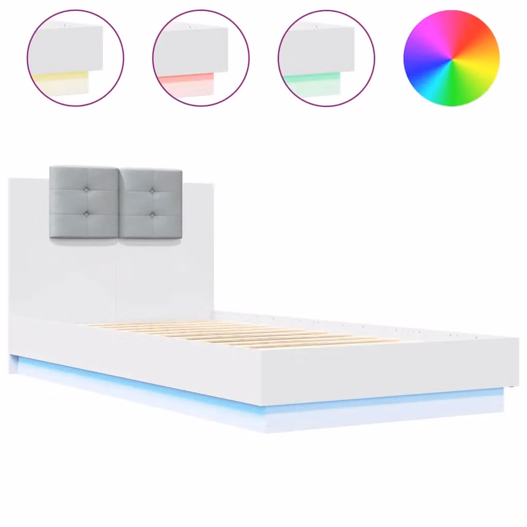Berkfield Home Small Single Bed Frame in White with LED Under-Bed Lighting and USB Charging Port, W/D/H: 75 x 190 cm – 2