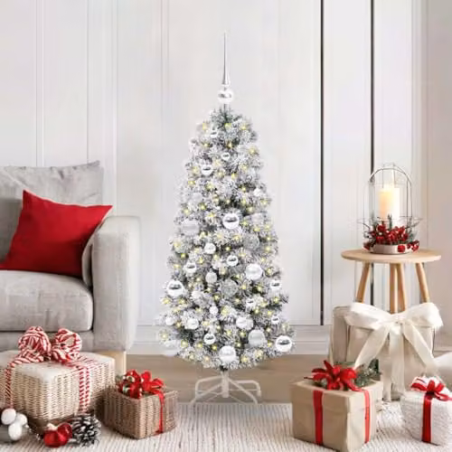 vidaXL Artificial Christmas Tree in Green, White and Silver, Height: 120 cm – 2