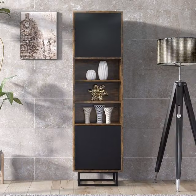 Mex Furniture LTD Industrial Loft Display Cabinet in Dark Brown, Height: 175 cm