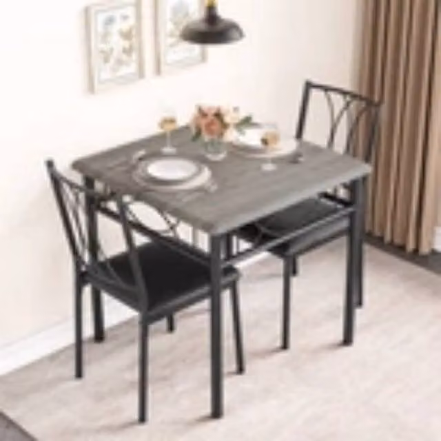 Kelvenix 3 Piece Modern Square Dining Table and Chairs Set in Grey