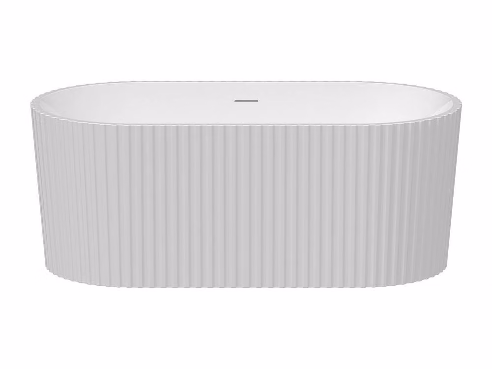 Vente-unique Striated Oval Freestanding Acrylic Bathtub in Glossy White, W/D/H: 170 x 80 x 58 cm – 2