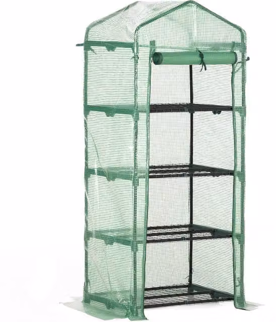Outsunny 4 Tier Mini Greenhouse with Steel Frame and PE Cover, Green, W/D/H: 70 x 50 x 160 cm