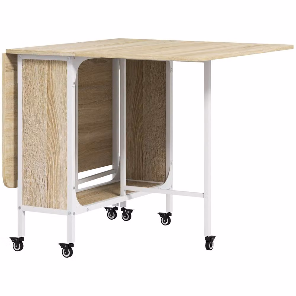 Wyld Haus Suni Reta Modern Drop Leaf Dining Table in Natural Wood and White, Seats 6, W/D/H: 80 x 80 x 74 cm – 2