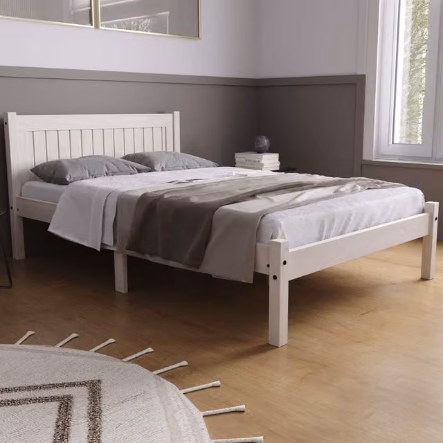 Birlea White Solid Pine Double Bed and Rio Air Sleepsoul Mattress Bundle, W/D/H: 140 x 200 cm