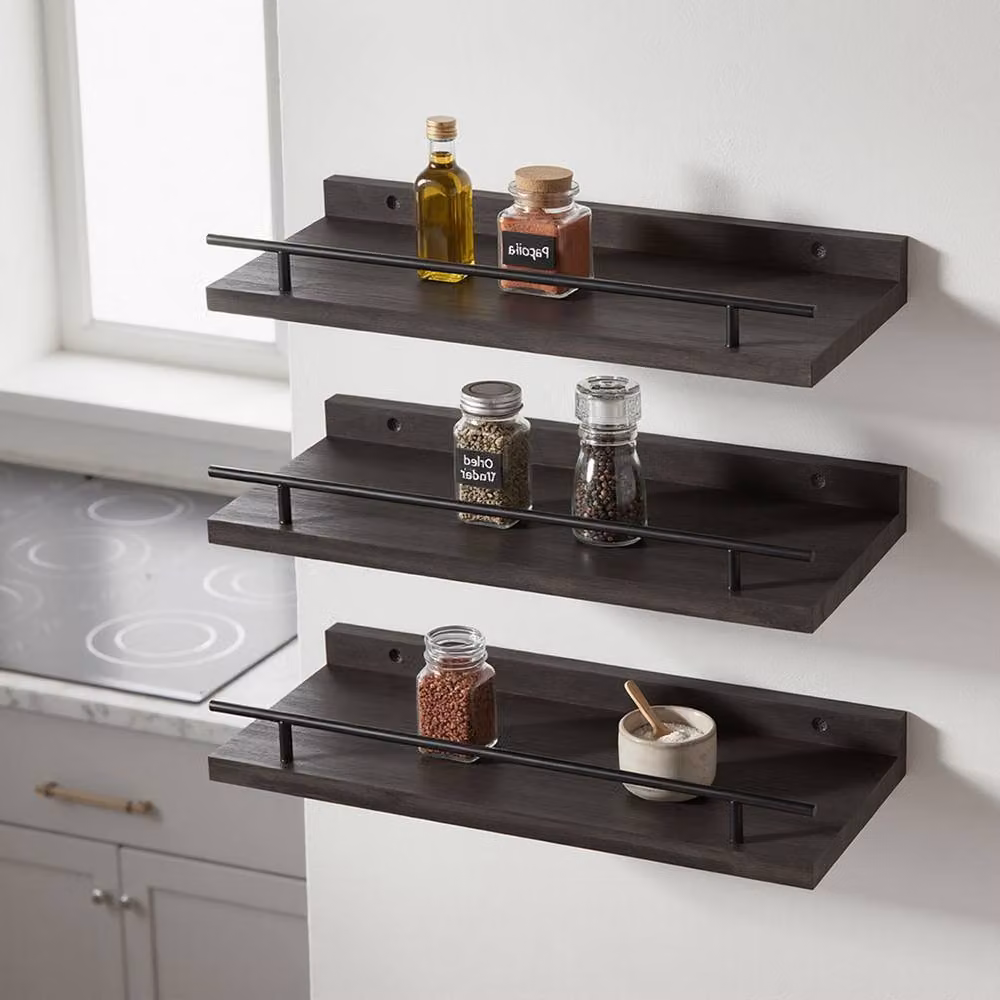 Levede Set of 3 Black Matt Wooden Floating Wall Mounted Shelves – 3