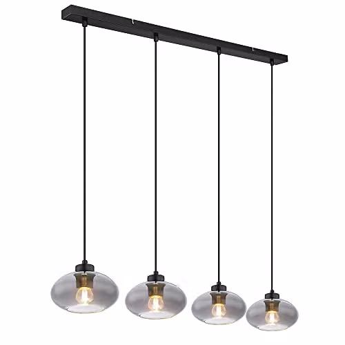 Netlighting Shaun Bar Pendant Light in Black with Smoke Glass, 4x E27, H x W x D: 120 x 18 x 96 cm