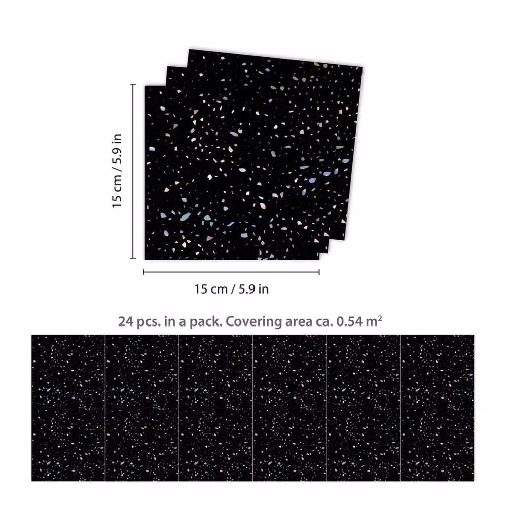 PAWNORA 96-Piece Black Terrazzo Holographic Tile Stickers – 2