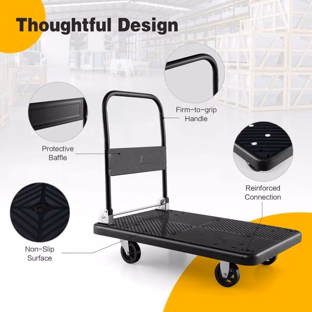 Havendro Folding Flatbed Push Cart Dolly with 360 Swivel Wheels, 400kg Capacity, Black – 3