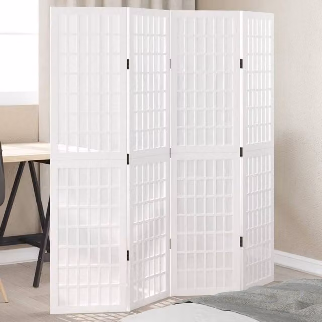 Berkfield Home 4-Panel Room Divider in White Solid Paulownia Wood