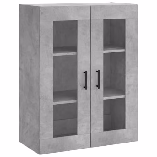 vidaXL Wall Mounted Cabinet with Glass Doors, Grey, W: 69.5 cm, D: 34 cm, H: 90 cm