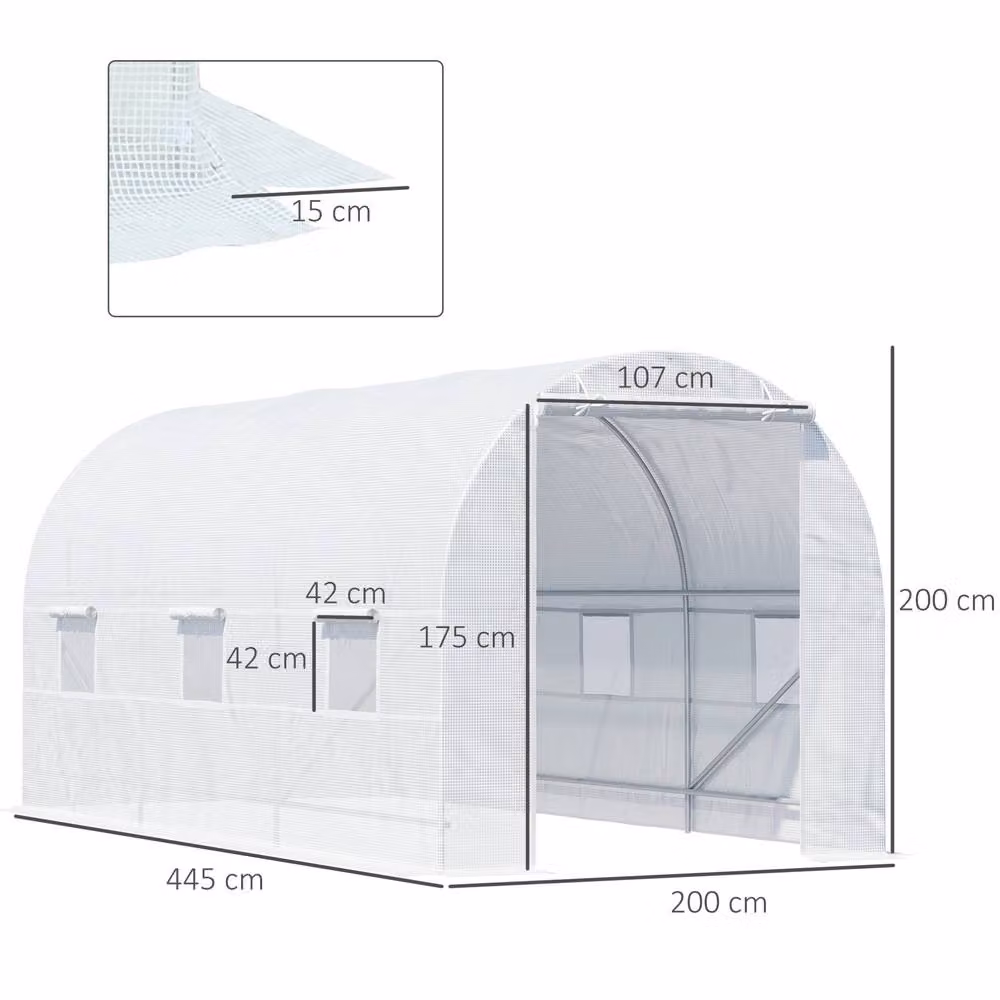 STILVORA Walk-In Greenhouse in White with 6 Windows, W/D/H: 4.45 x 2 x 2 m – 3
