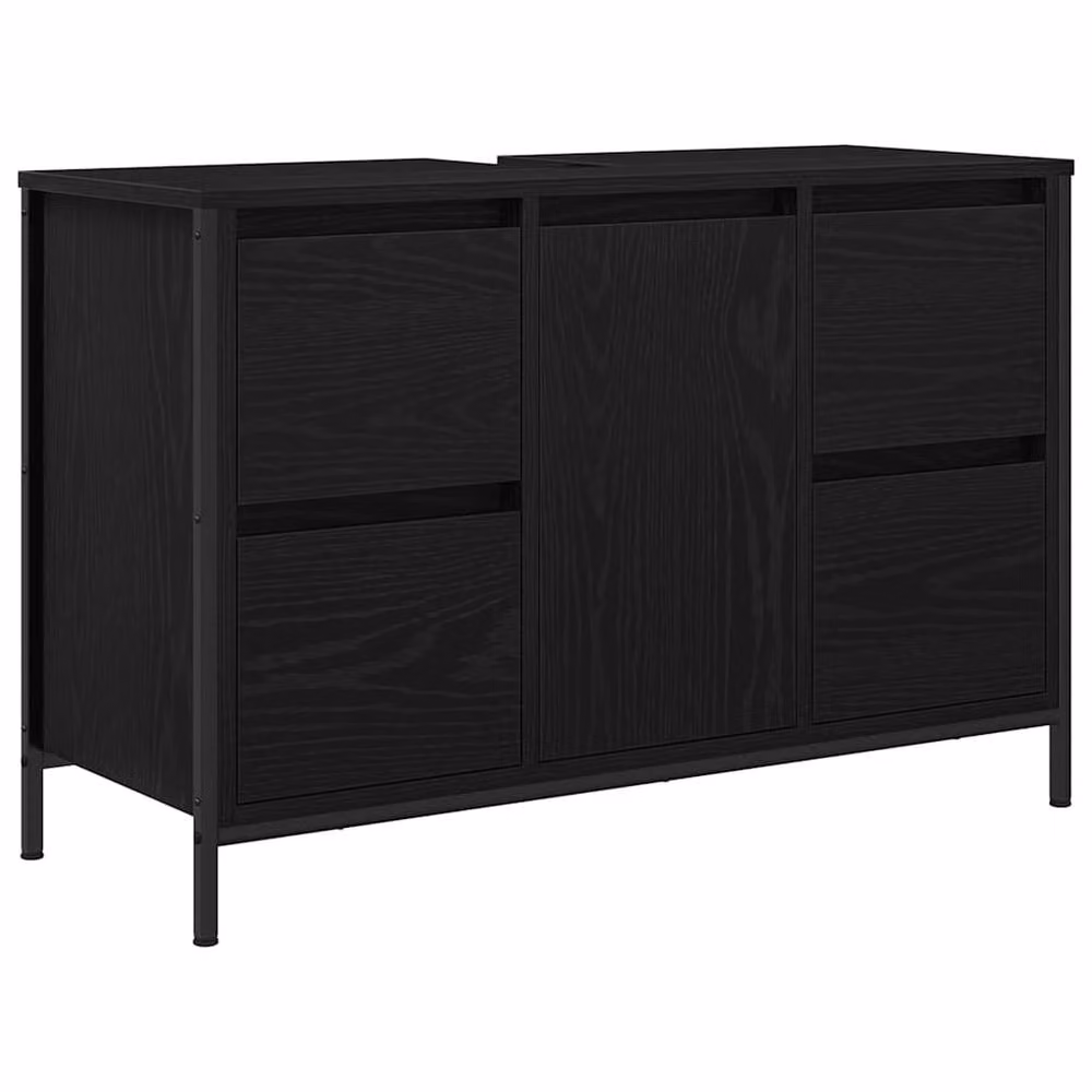 Berkfield Home Decorative Basin Cabinet with Drawers, Black Oak, W: 90 cm, D: 34.5 cm, H: 60 cm – 3