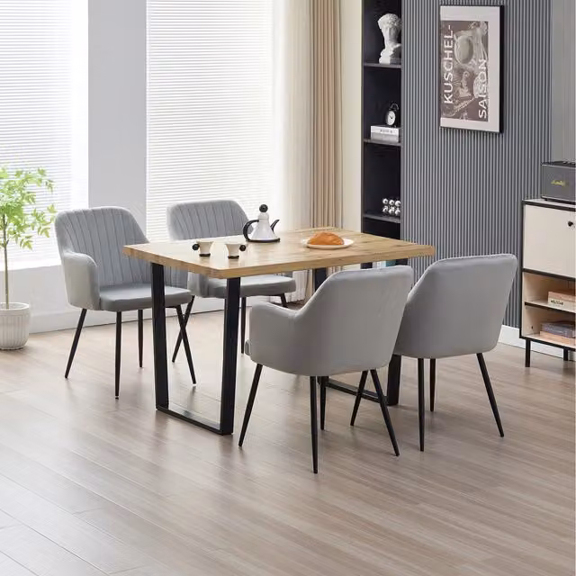 Madefor.living Colorado Rectangular Dining Table with 4 Charlotte Velvet Chairs in Grey