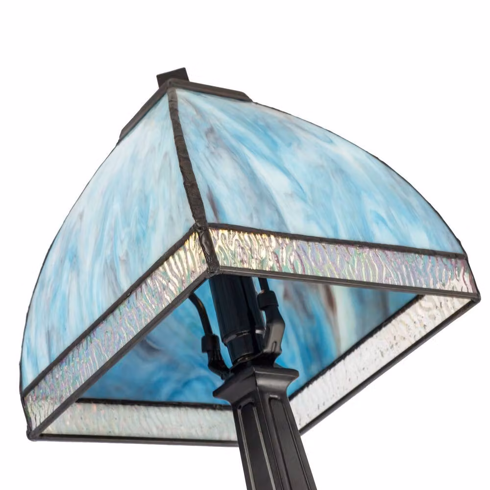 Happy Homewares Tiffany Glass Table Lamp with Black Metal Base in Green and Blue – 2