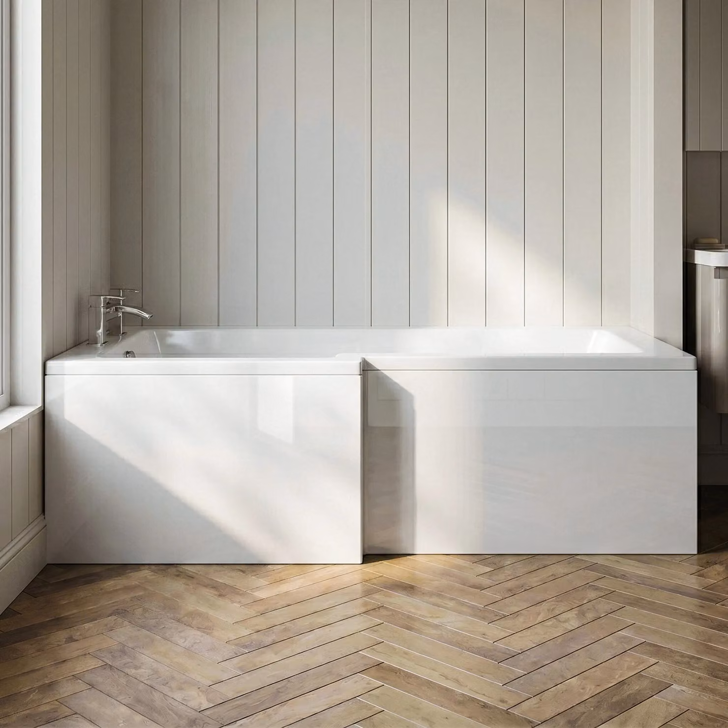 Balterley Gloss White L Shape Shower Bath MDF Front Panel, Width: 170 cm – 3