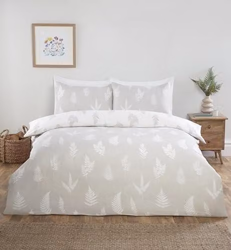 Rapport Home Silver Floral Microfibre Complete Single Duvet Cover Set with Fitted Sheet and Pillowcase, W/D/H: 135 x 200 cm, 90 x 190 cm, 50 x 75 cm