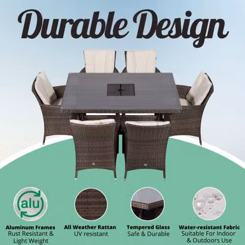 Thats Furniture Giardino Savannah 6 Seater Rattan Garden Dining Set with Ice Bucket in Brown and Grey – 2