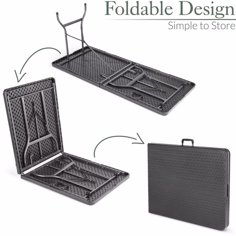 Christow 6ft Folding Garden Table in Black Rattan Effect for 6 People – 3